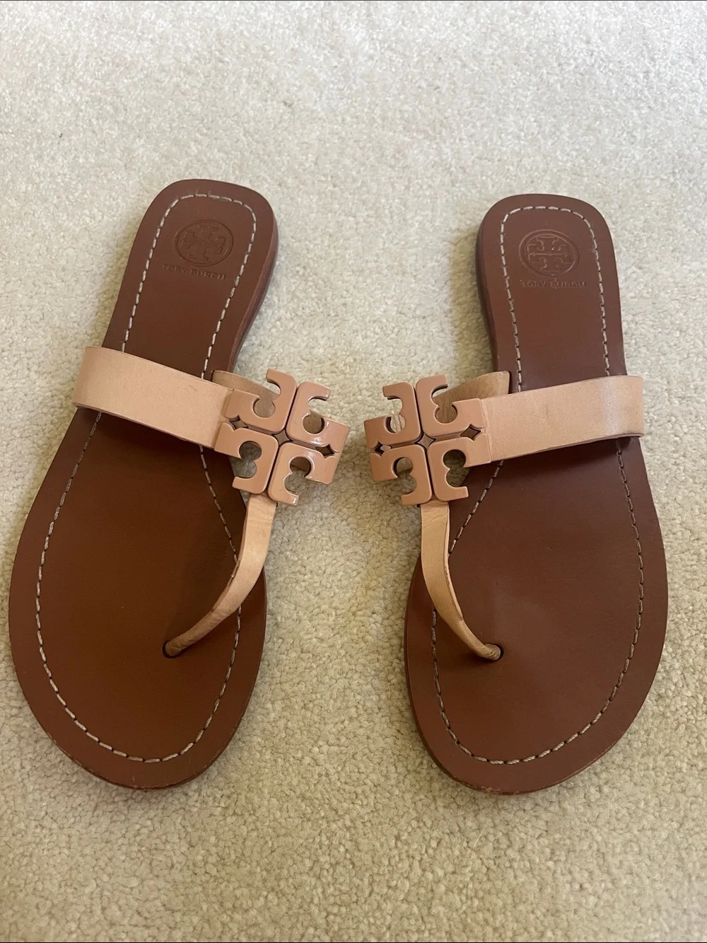 Tory Burch Leather Thong Sandals in Brown and Nude
